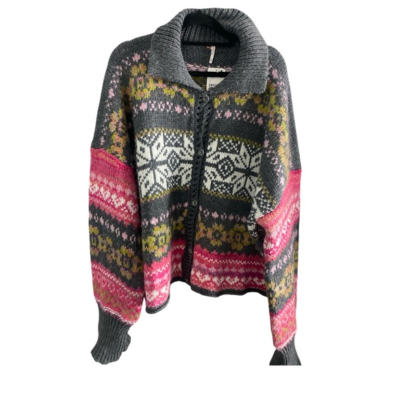 Free People NWT Snowdrift Cardigan Size XL Knit Colorful Drop Shoulder Pit 30 - Picture 7 of 13